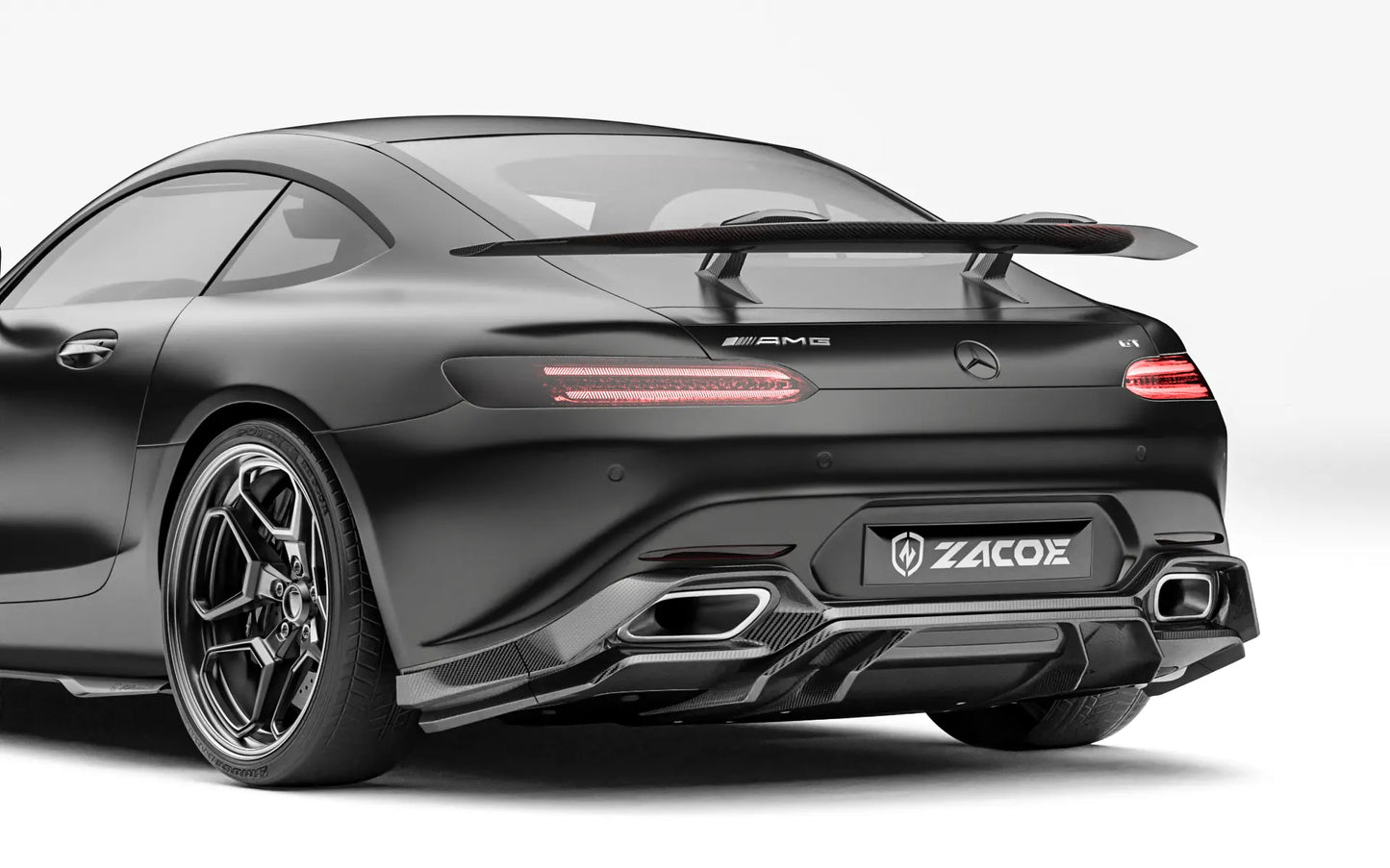 ZACOE Mercedes-AMG GT carbon fiber body kit rear three quarter view