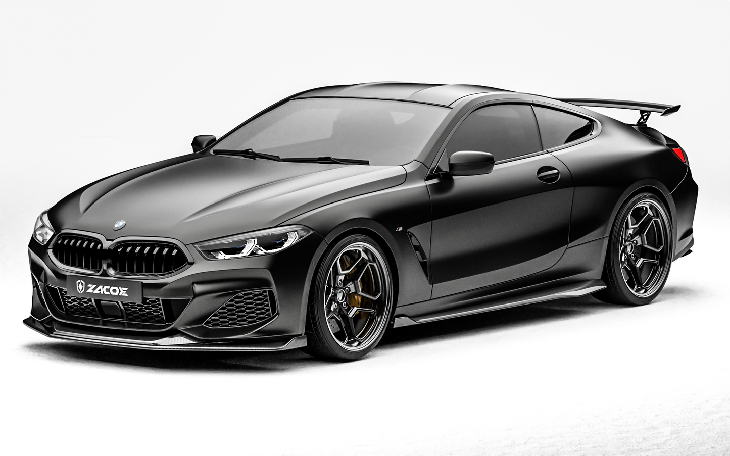 ZACOE BMW 8 Series carbon fiber body kit front three quarter view