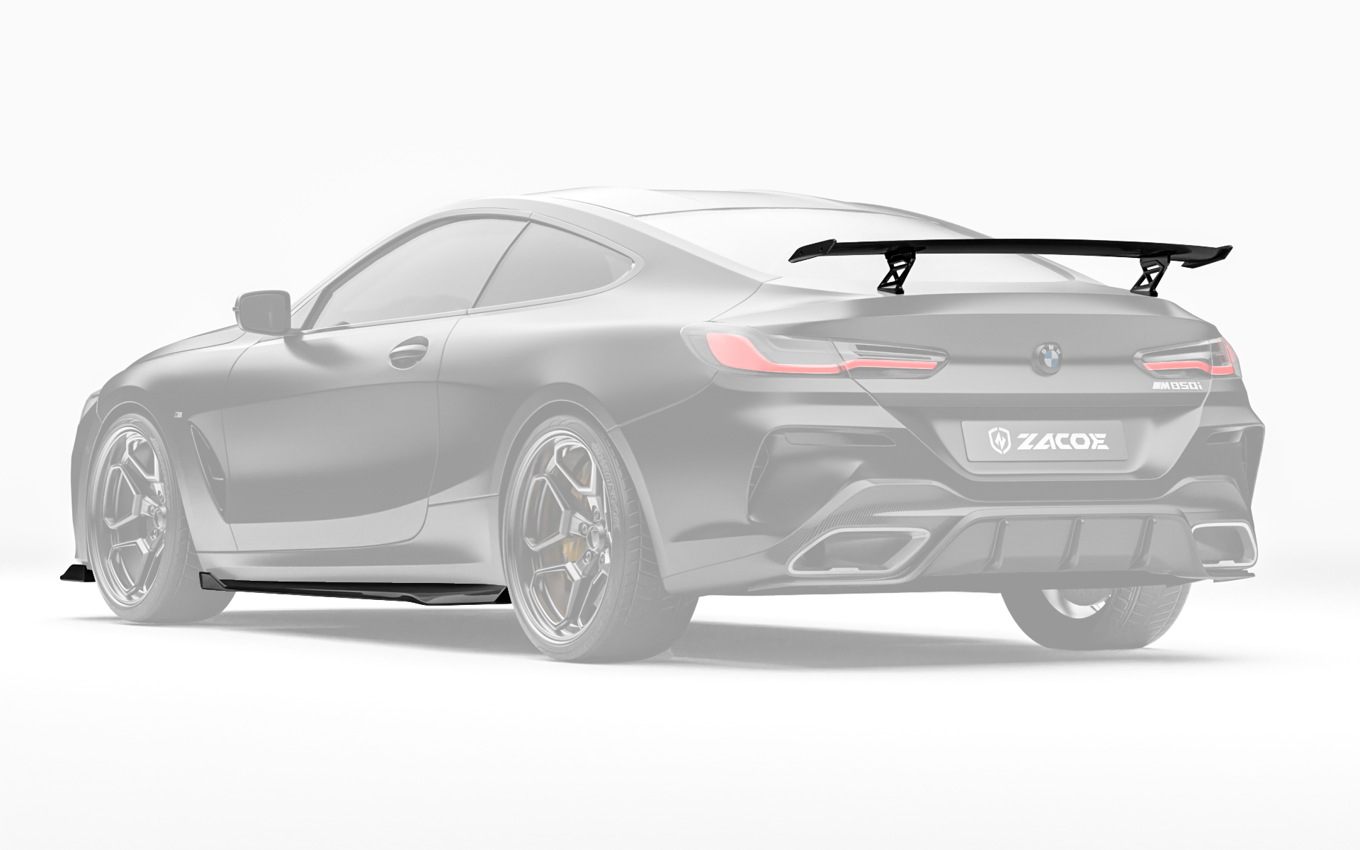 ZACOE BMW 8 Series carbon fiber body kit rear three quarter view