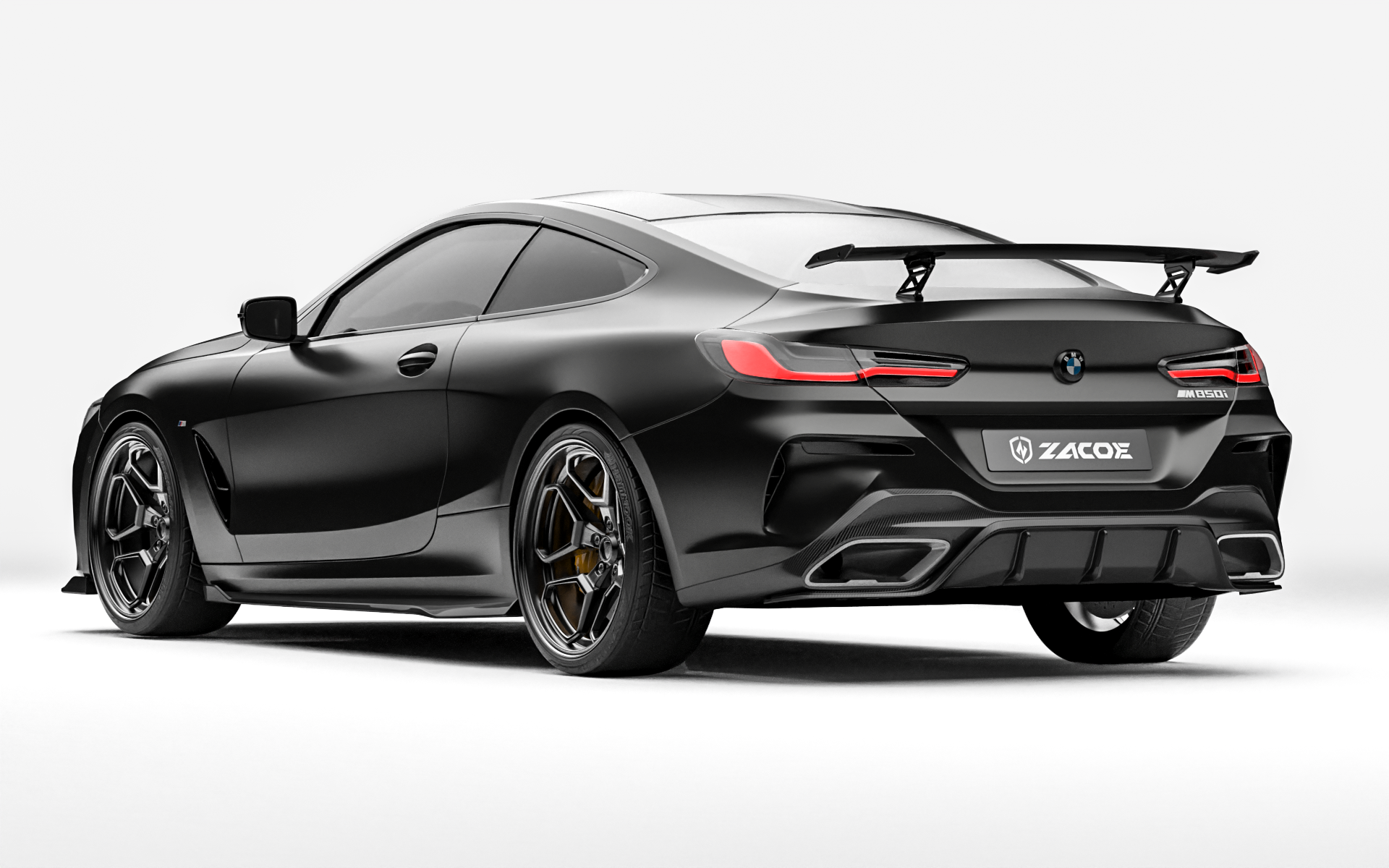 ZACOE BMW 8 Series carbon fiber body kit rear three quarter view