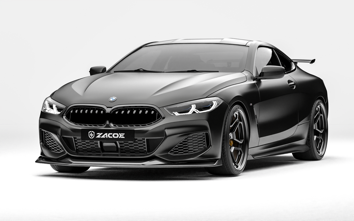 ZACOE BMW 8 Series carbon fiber body kit front three quarter view