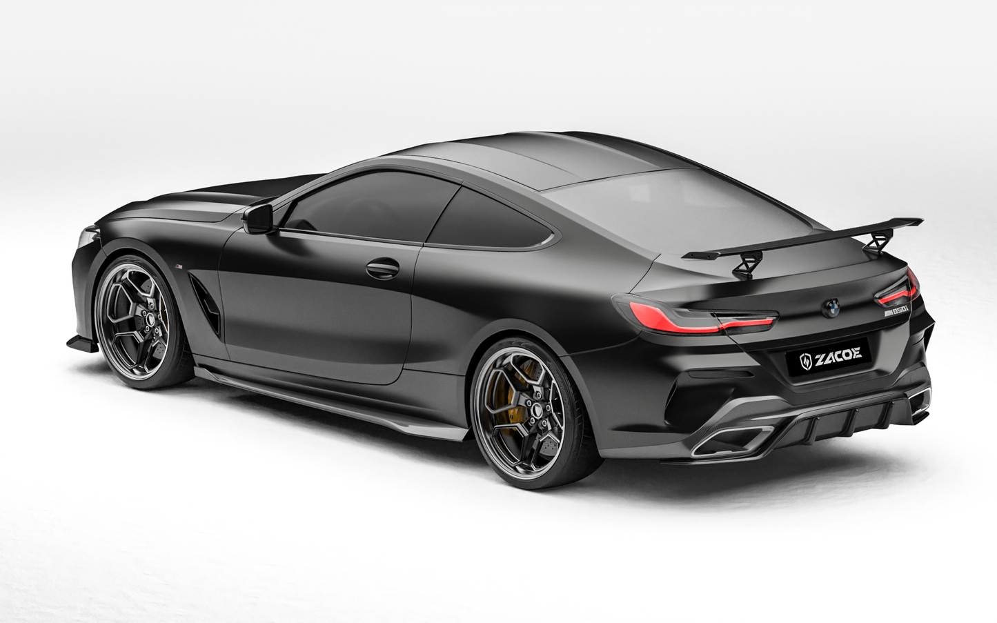 ZACOE BMW 8 Series carbon fiber body kit rear three quarter view