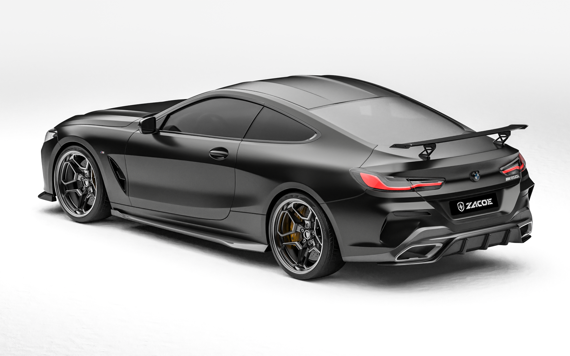 ZACOE BMW 8 Series carbon fiber body kit rear three quarter view