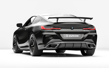 ZACOE BMW 8 Series carbon fiber body kit rear three quarter view