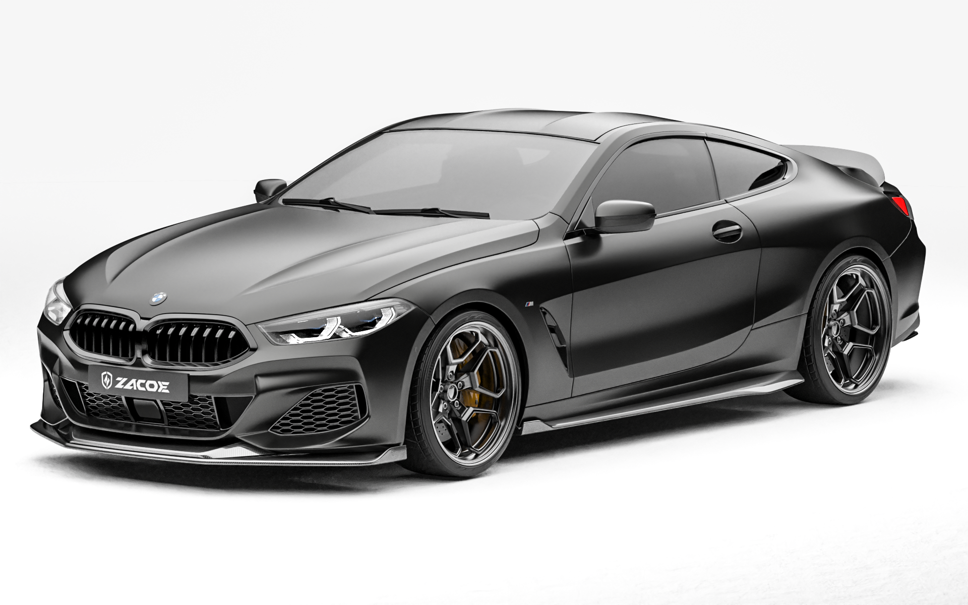 ZACOE BMW 8 Series carbon fiber body kit front three quarter view