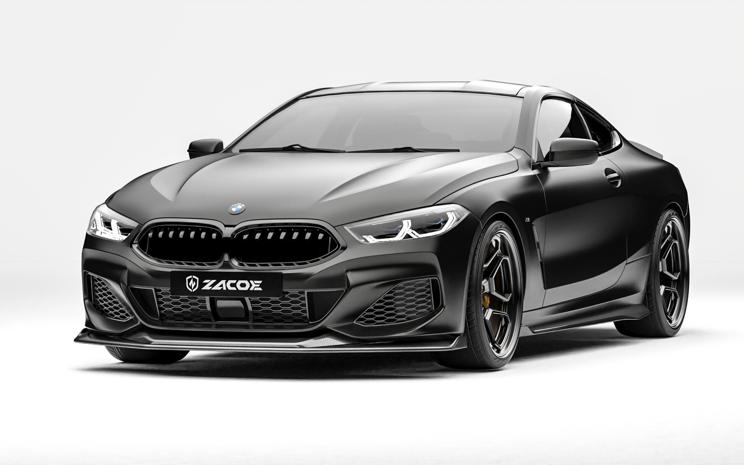 ZACOE BMW 8 Series carbon fiber body kit front three quarter view