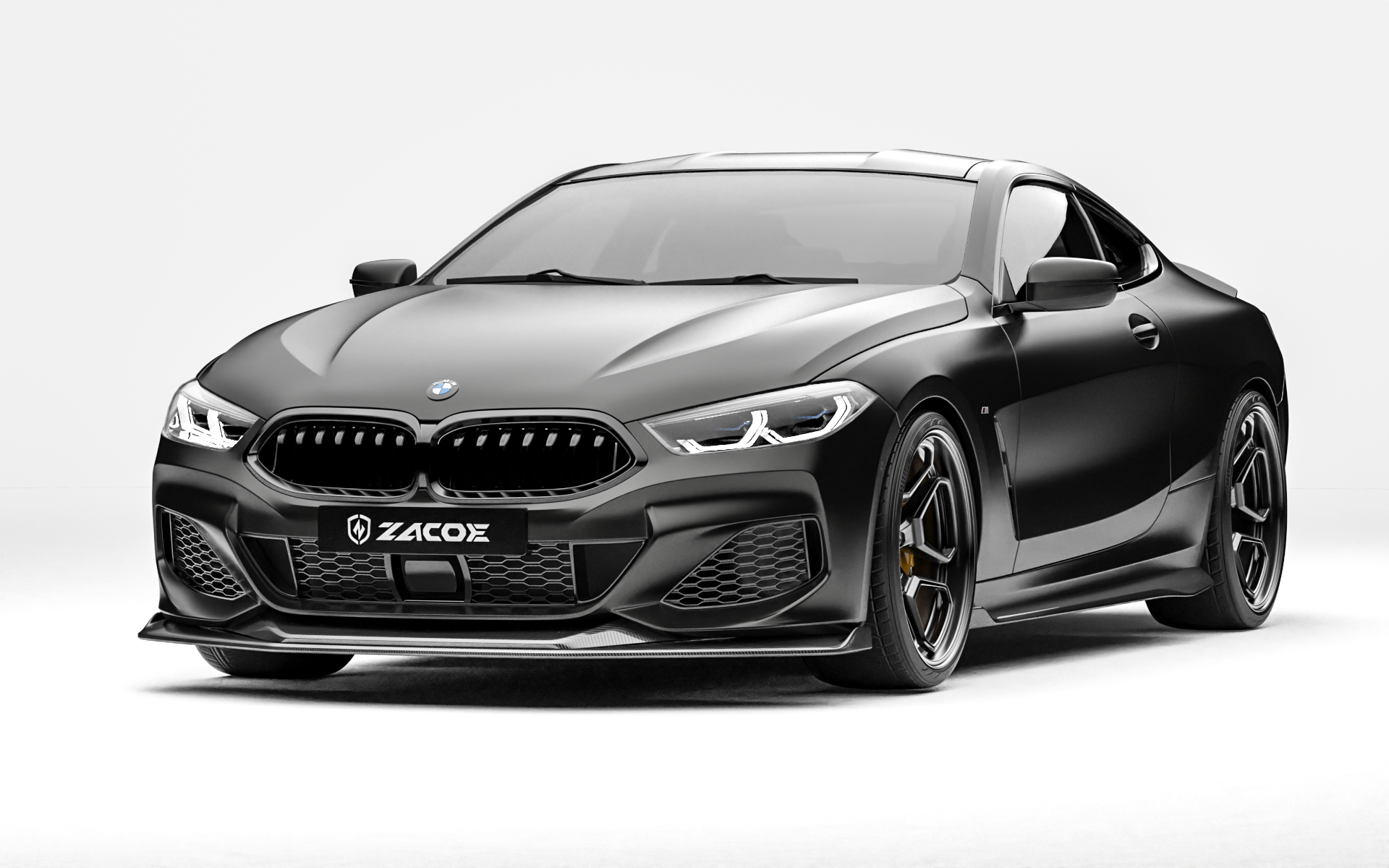 ZACOE BMW 8 Series carbon fiber body kit front three quarter view