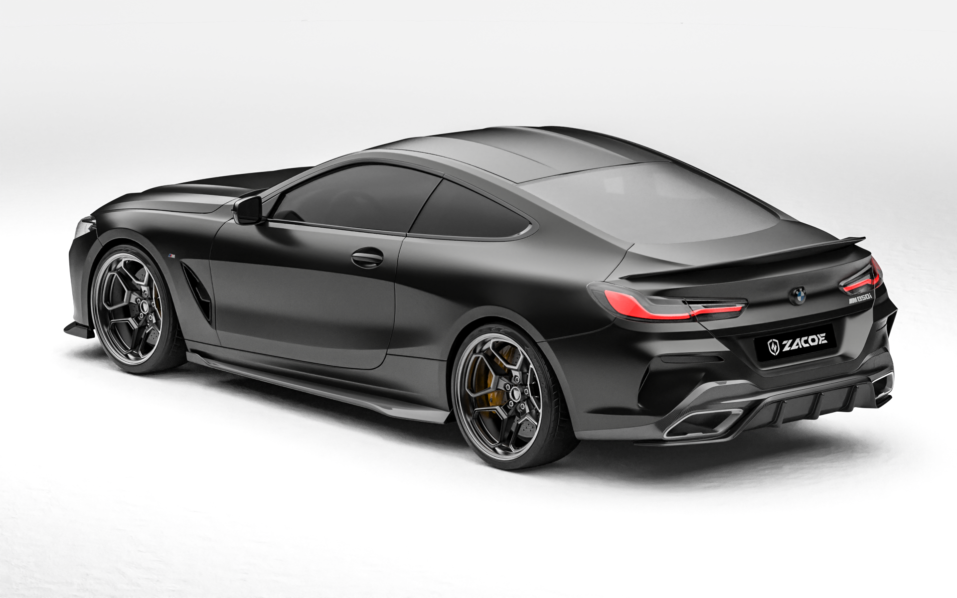 ZACOE BMW 8 Series carbon fiber body kit rear three quarter view