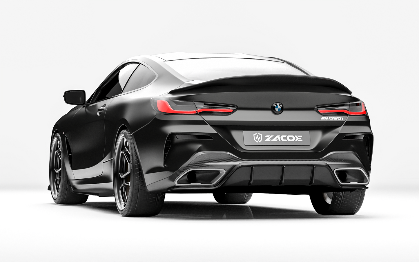 ZACOE BMW 8 Series carbon fiber body kit rear three quarter view