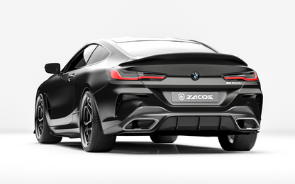 ZACOE BMW 8 Series carbon fiber body kit rear three quarter view