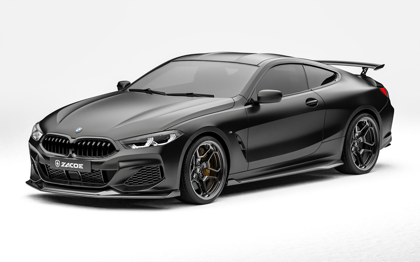 ZACOE BMW 8 Series carbon fiber body kit front three quarter view