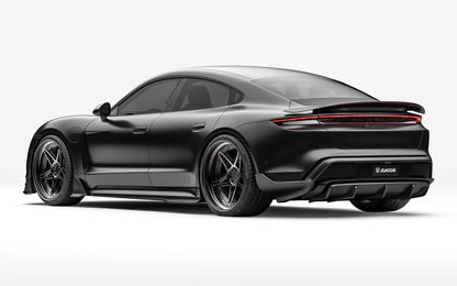 ZACOE Porsche Taycan carbon fiber body kit rear three quarter view