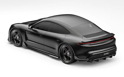 ZACOE Porsche Taycan carbon fiber body kit rear three quarter view
