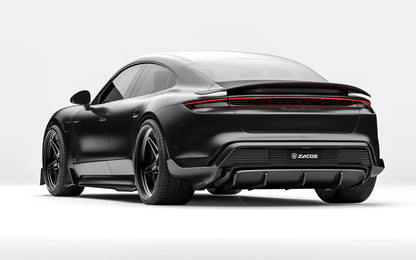 ZACOE Porsche Taycan carbon fiber body kit rear three quarter view