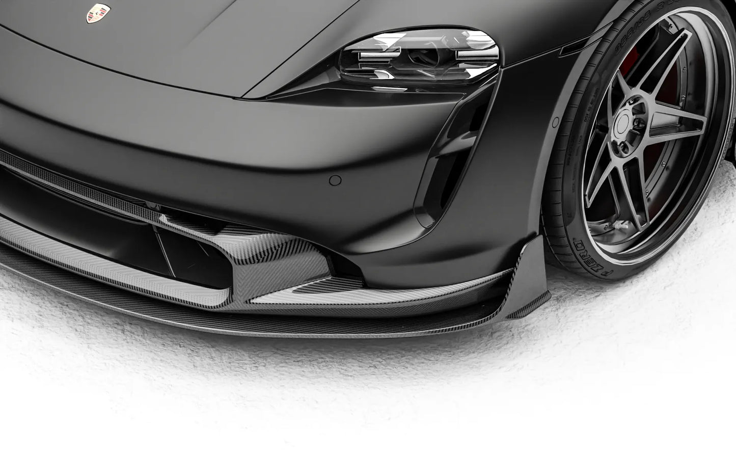 ZACOE Porsche Taycan carbon fiber front splitter detail