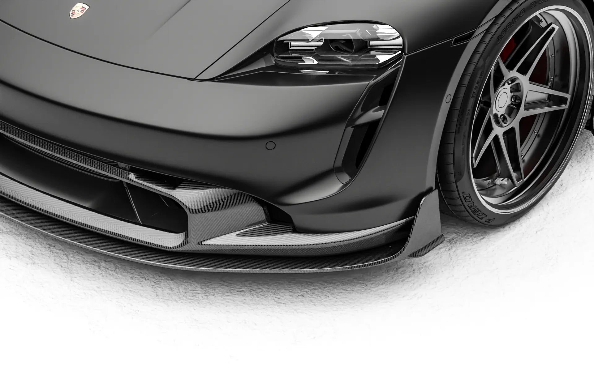 ZACOE Porsche Taycan carbon fiber front splitter detail