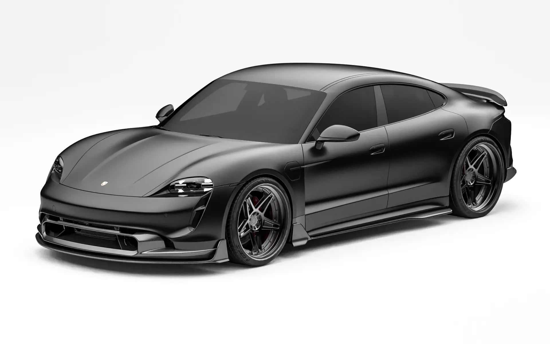 ZACOE Porsche Taycan carbon fiber body kit after front three quarter view