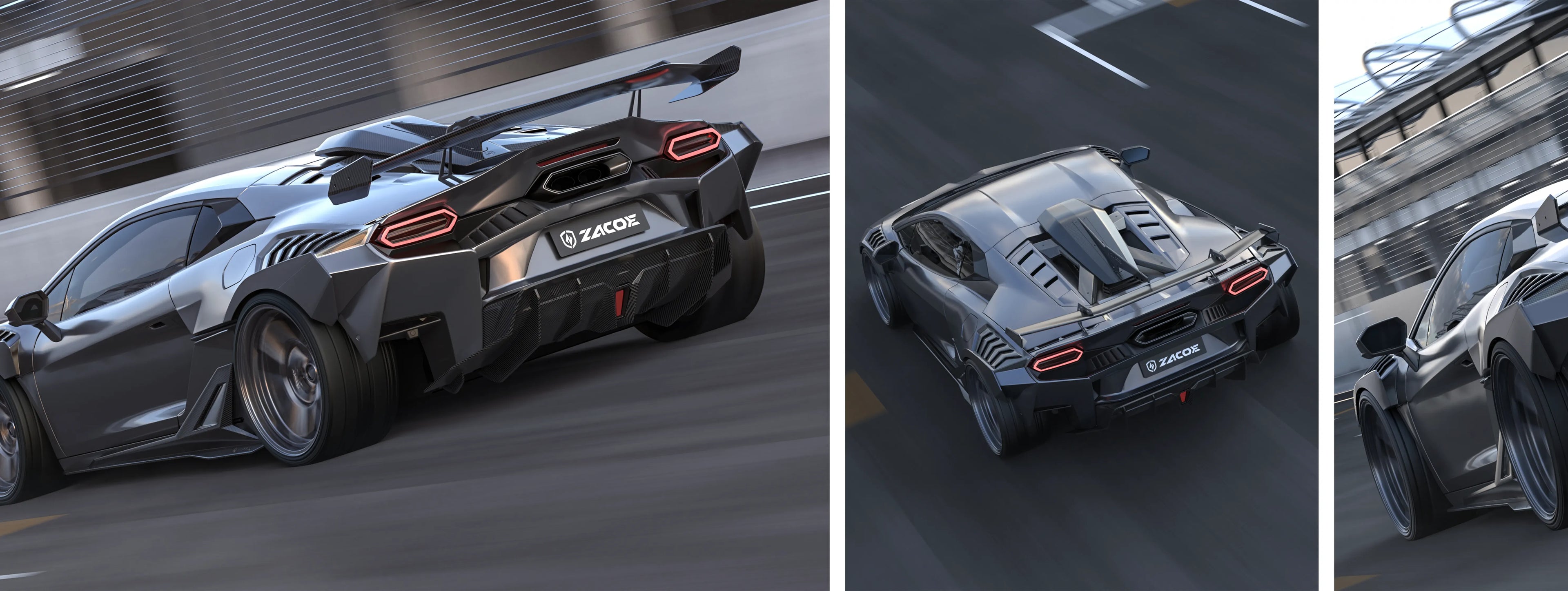 ZACOE Lamborghini Temerario widebody carbon fiber kit on road scene2