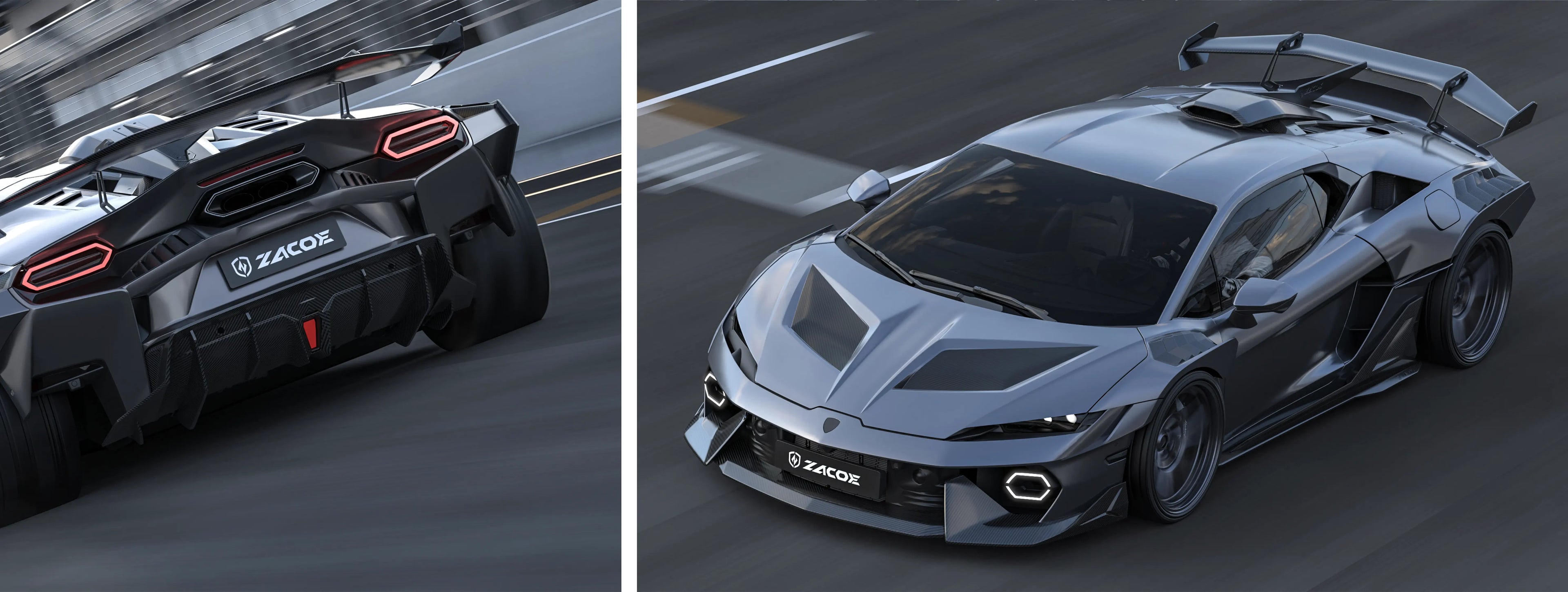 ZACOE Lamborghini Temerario widebody carbon fiber kit on road scene3
