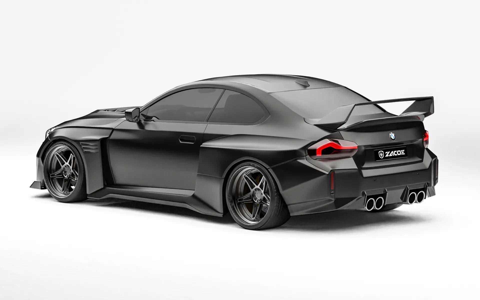 ZACOE BMW G87 M2 widebody carbon aero kit after rear three quarter view