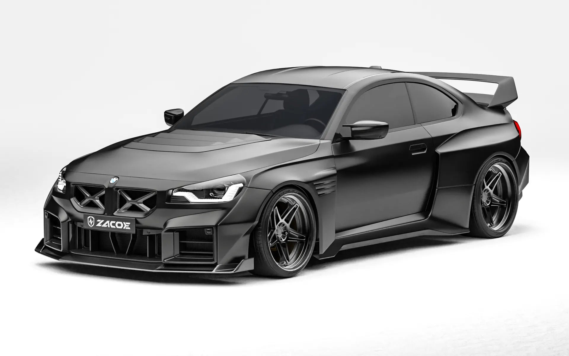 ZACOE BMW G87 M2 widebody carbon aero kit after front three quarter view