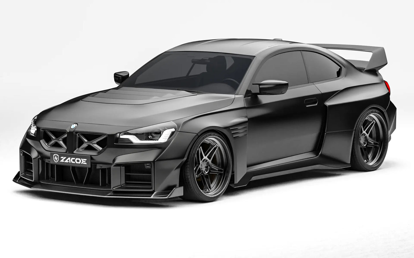 ZACOE BMW G87 M2 widebody carbon aero kit front three quarter view