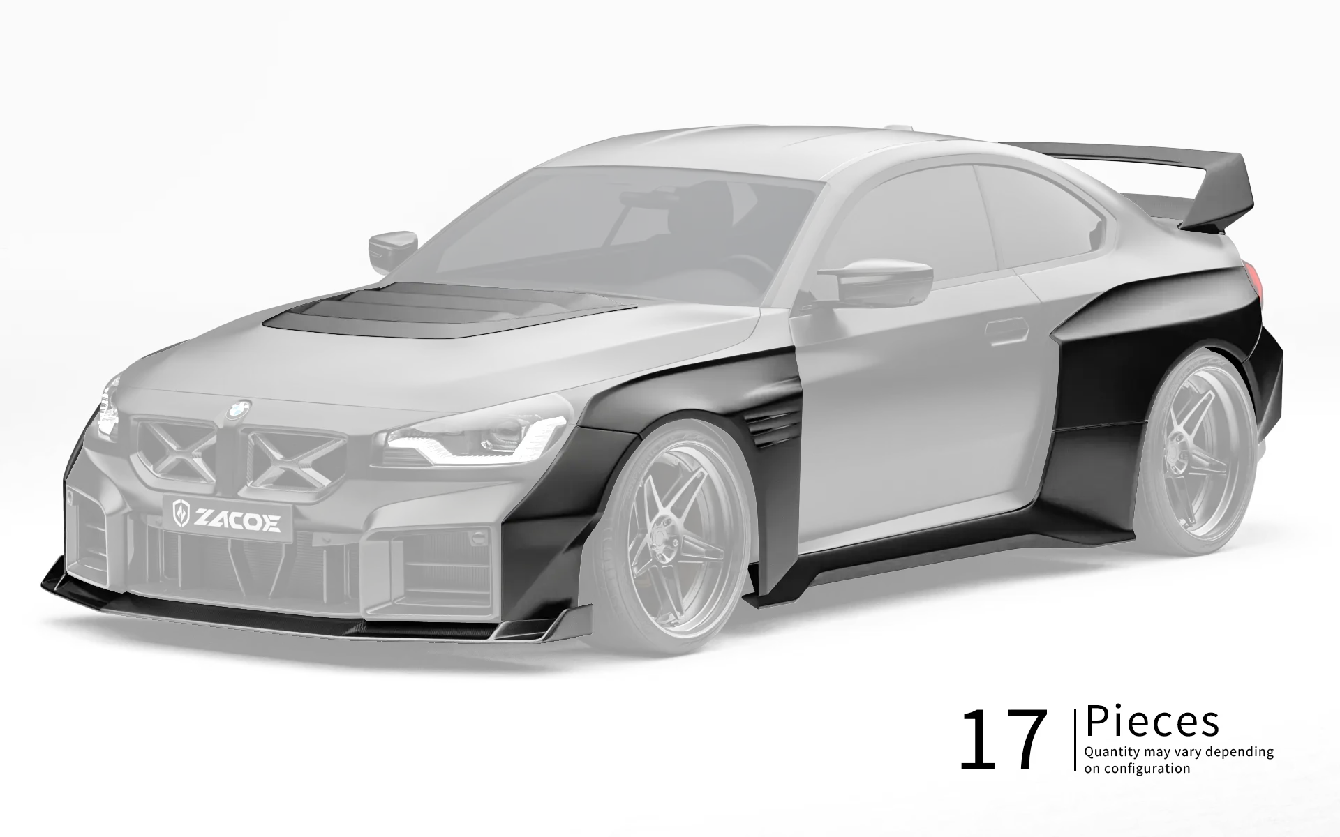 ZACOE BMW G87 M2 widebody carbon aero kit front three quarter view