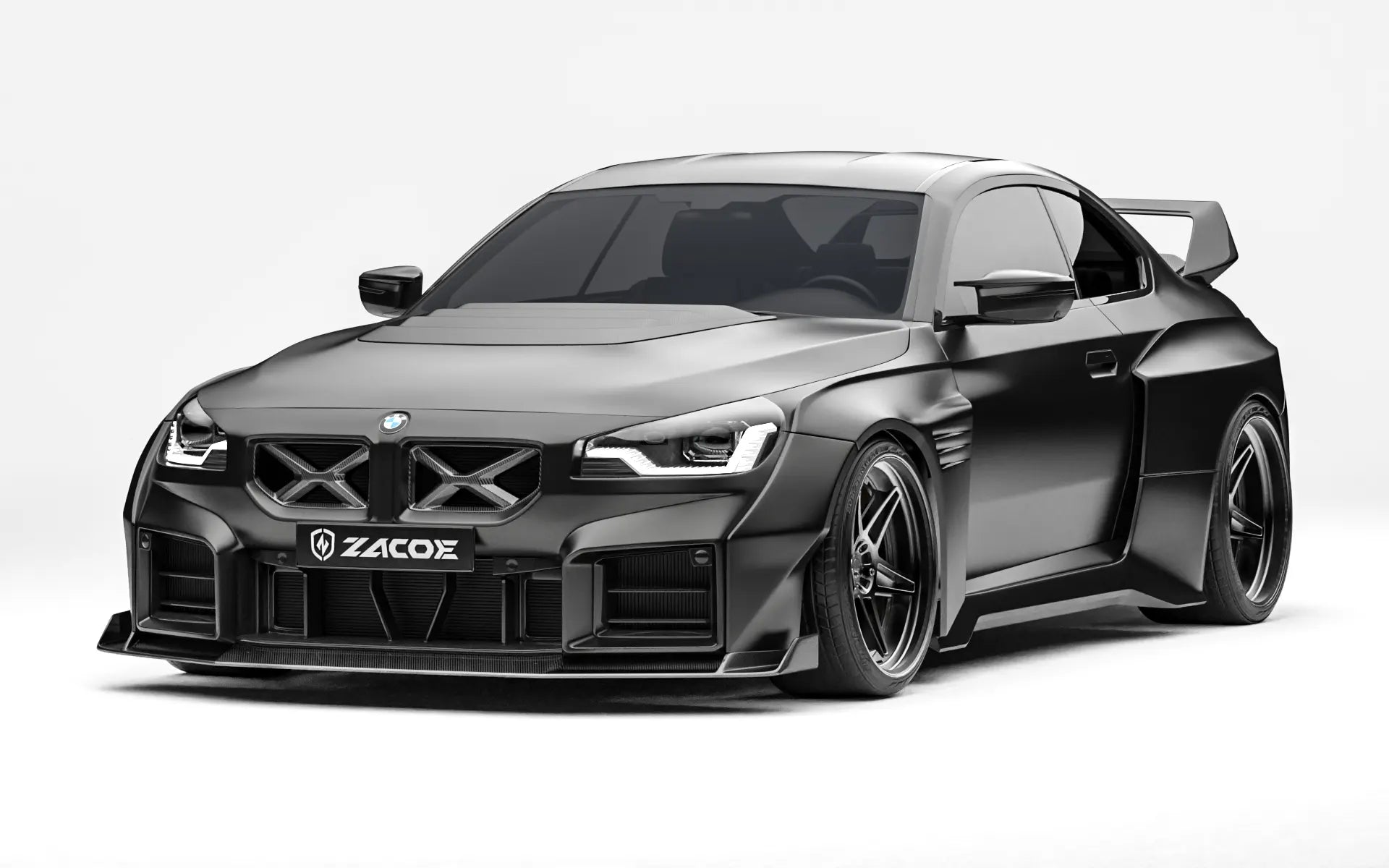 ZACOE BMW G87 M2 widebody carbon aero kit front three quarter view