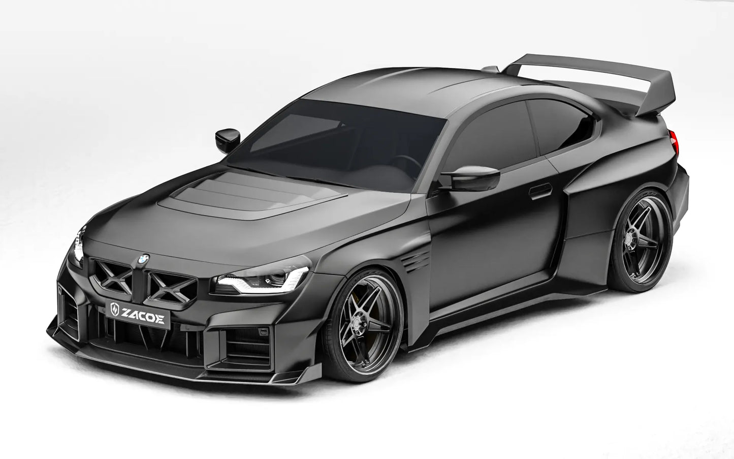 ZACOE BMW G87 M2 widebody carbon aero kit front three quarter view
