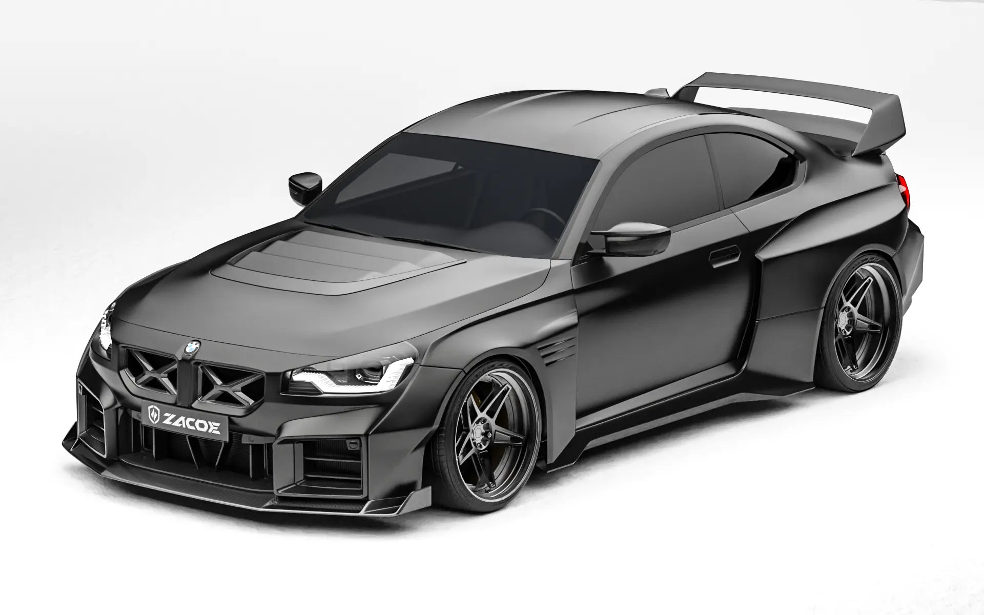 ZACOE BMW G87 M2 widebody carbon aero kit front three quarter view