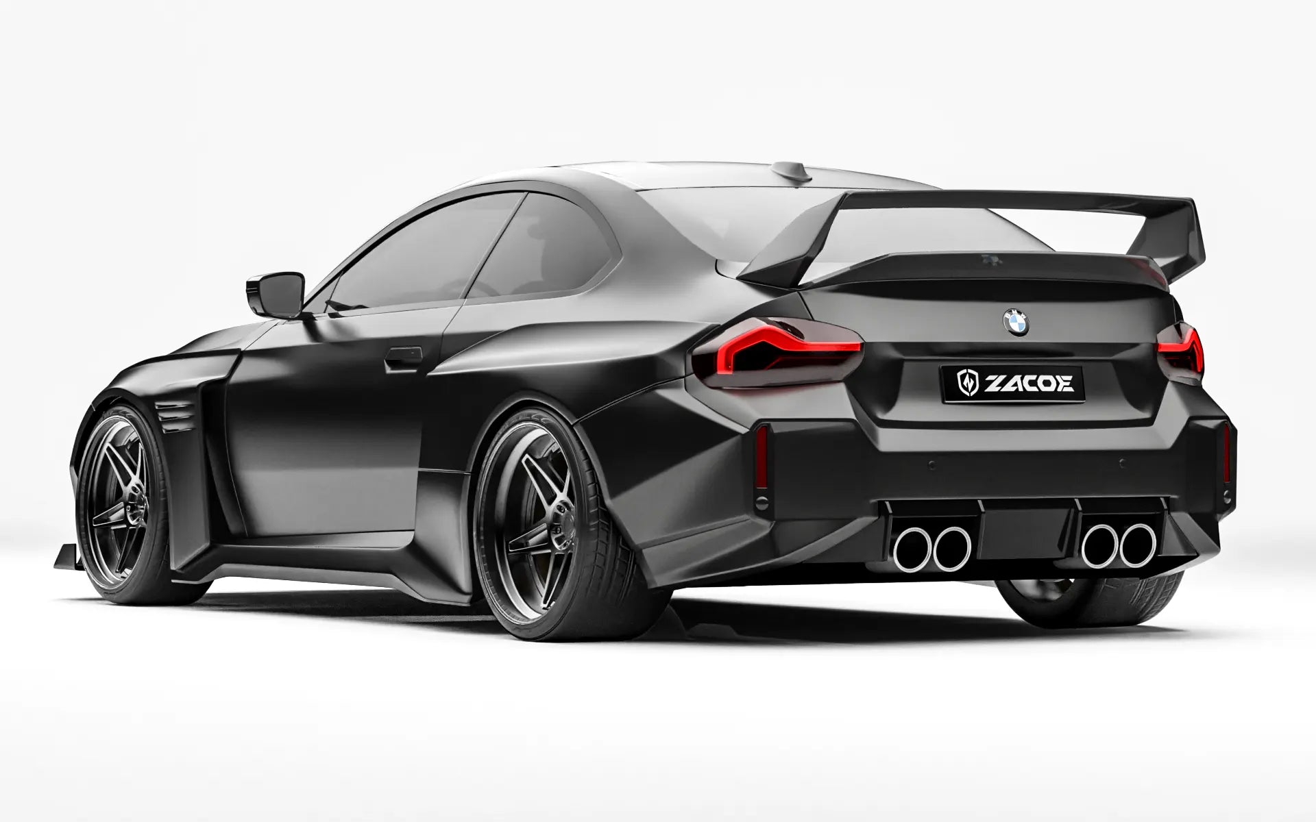 ZACOE BMW G87 M2 widebody carbon aero kit rear three quarter view