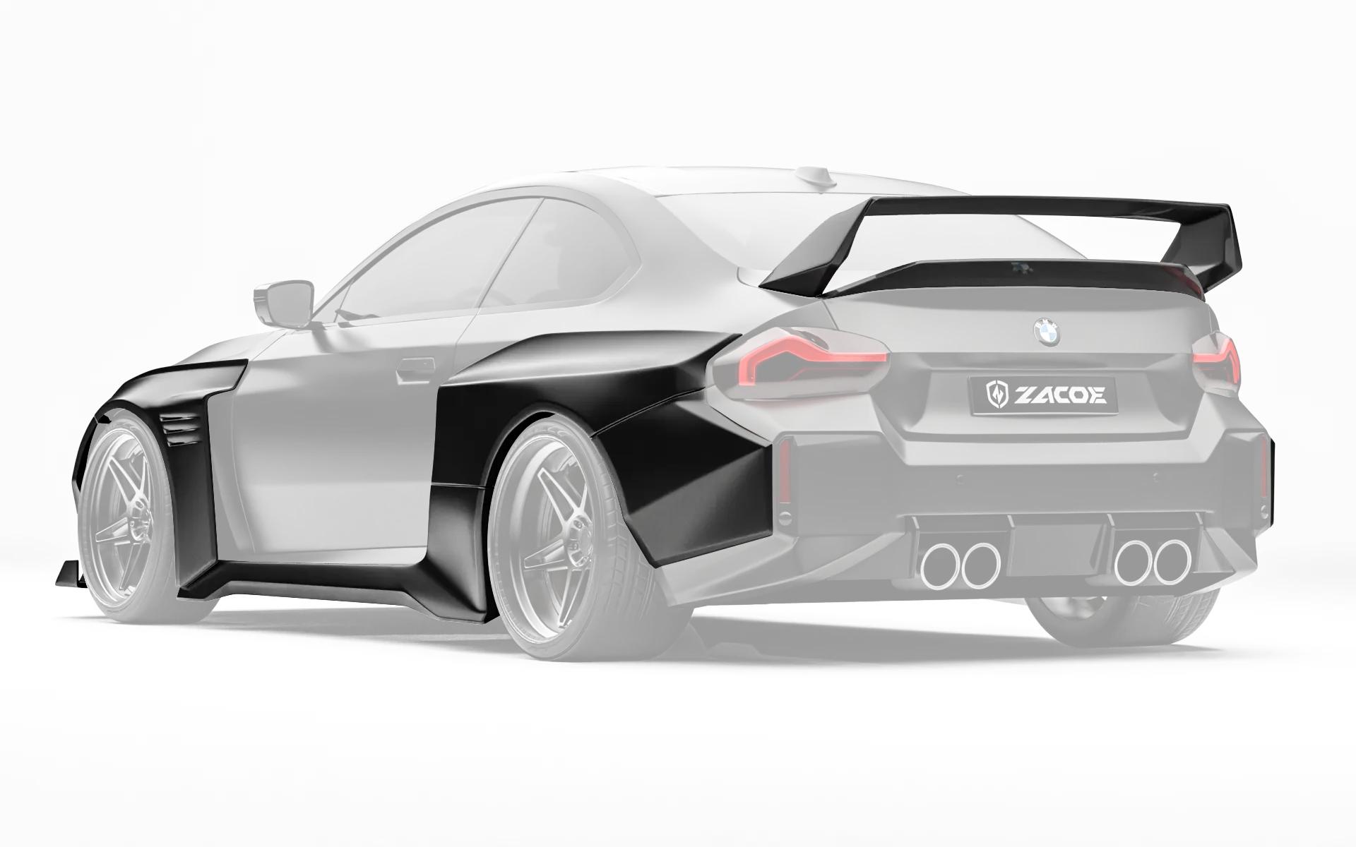 ZACOE BMW G87 M2 widebody carbon aero kit rear three quarter view