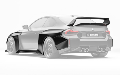 ZACOE BMW G87 M2 widebody carbon aero kit rear three quarter view
