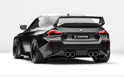 ZACOE BMW G87 M2 widebody carbon aero kit rear three quarter view