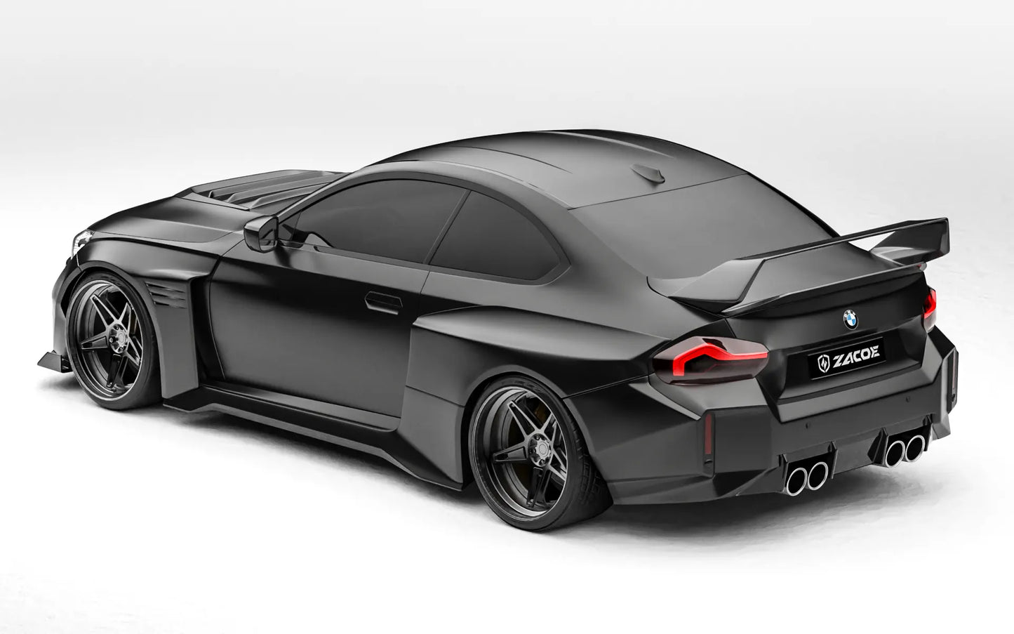 ZACOE BMW G87 M2 widebody carbon aero kit rear three quarter view