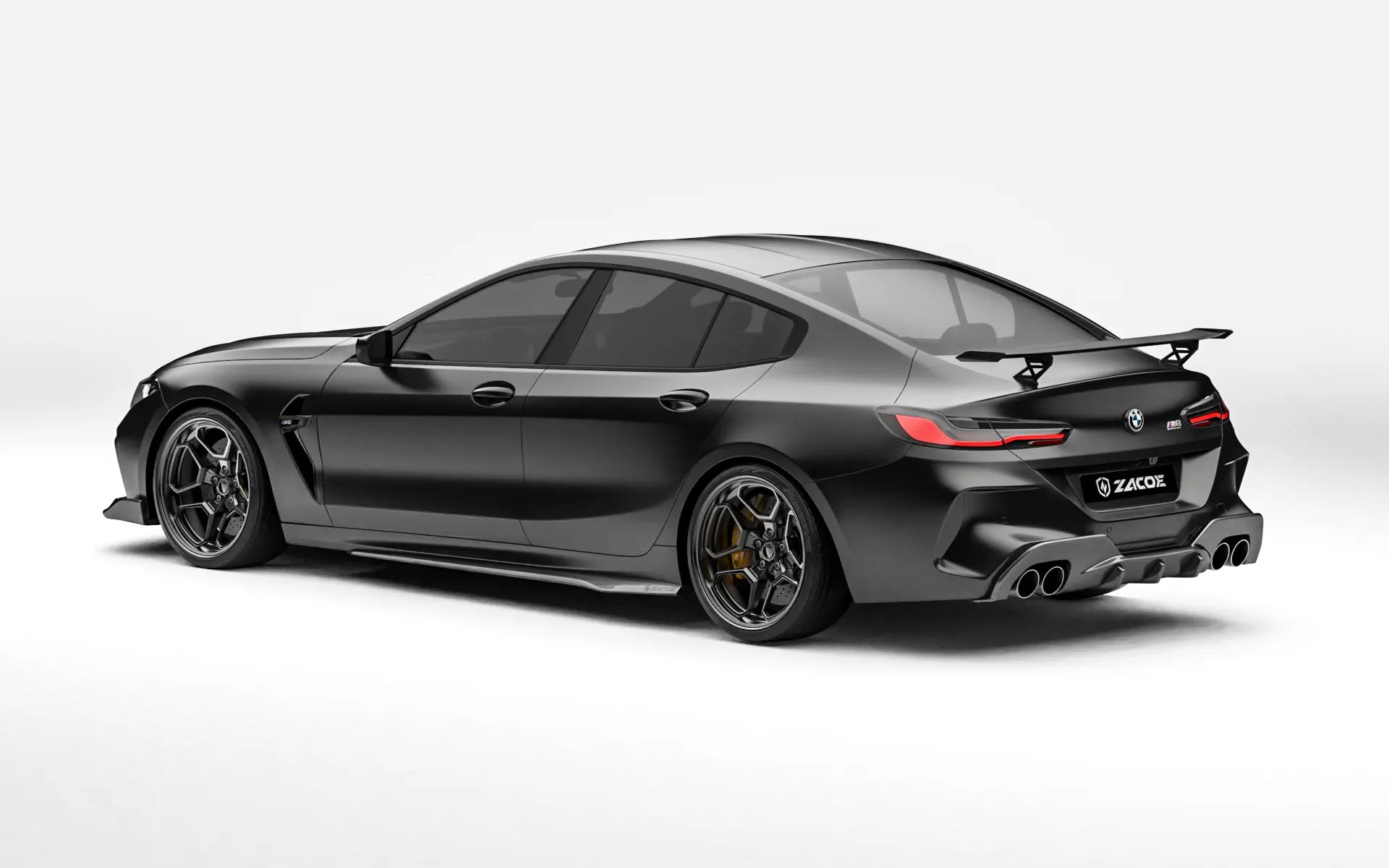 ZACOE BMW F92 M8 carbon fiber body kit after rear three quarter view