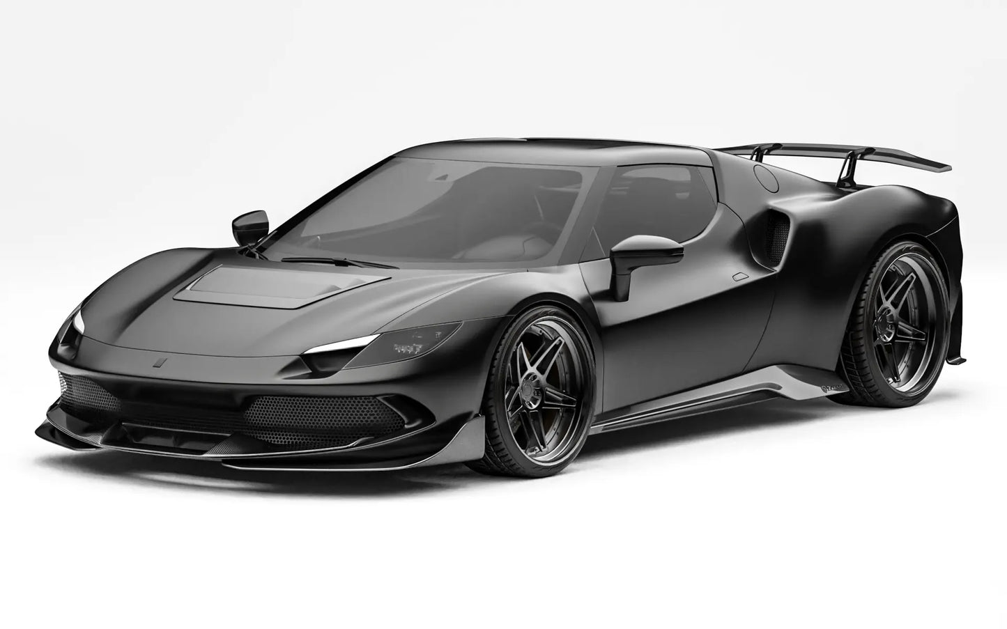 ZACOE Ferrari 296 GTB carbon fiber body kit front three quarter view