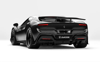 ZACOE Ferrari 296 GTB carbon fiber body kit rear three quarter view