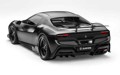 ZACOE Ferrari 296 GTB carbon fiber body kit rear three quarter view
