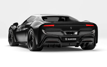 ZACOE Ferrari 296 GTB widebody carbon aero kit rear 45 degree view