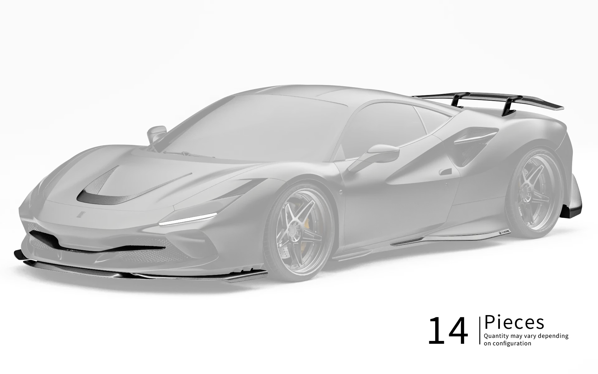 ZACOE Ferrari F8 Tributo carbon fiber body kit front three quarter view