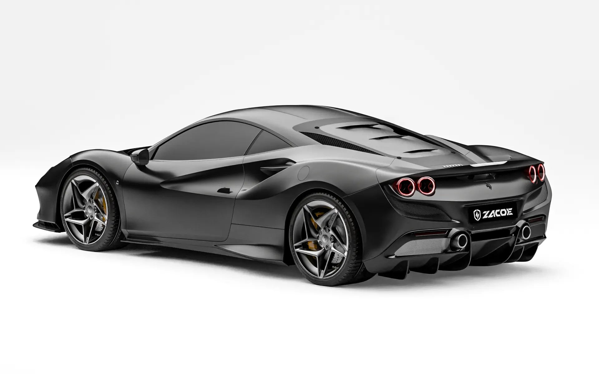 Ferrari F8 Tributo stock rear three quarter view