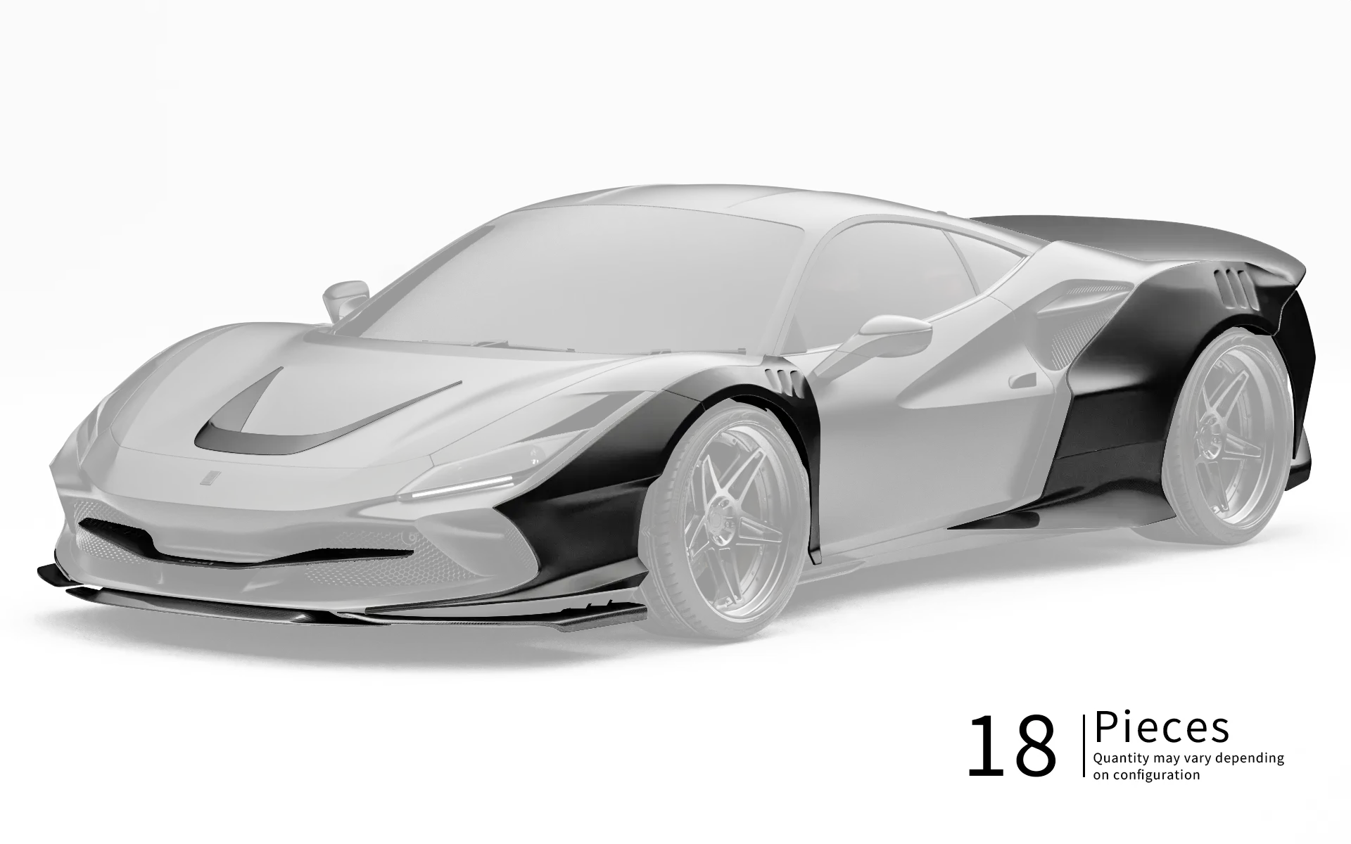 ZACOE Ferrari F8 Tributo widebody carbon fiber kit front three quarter view