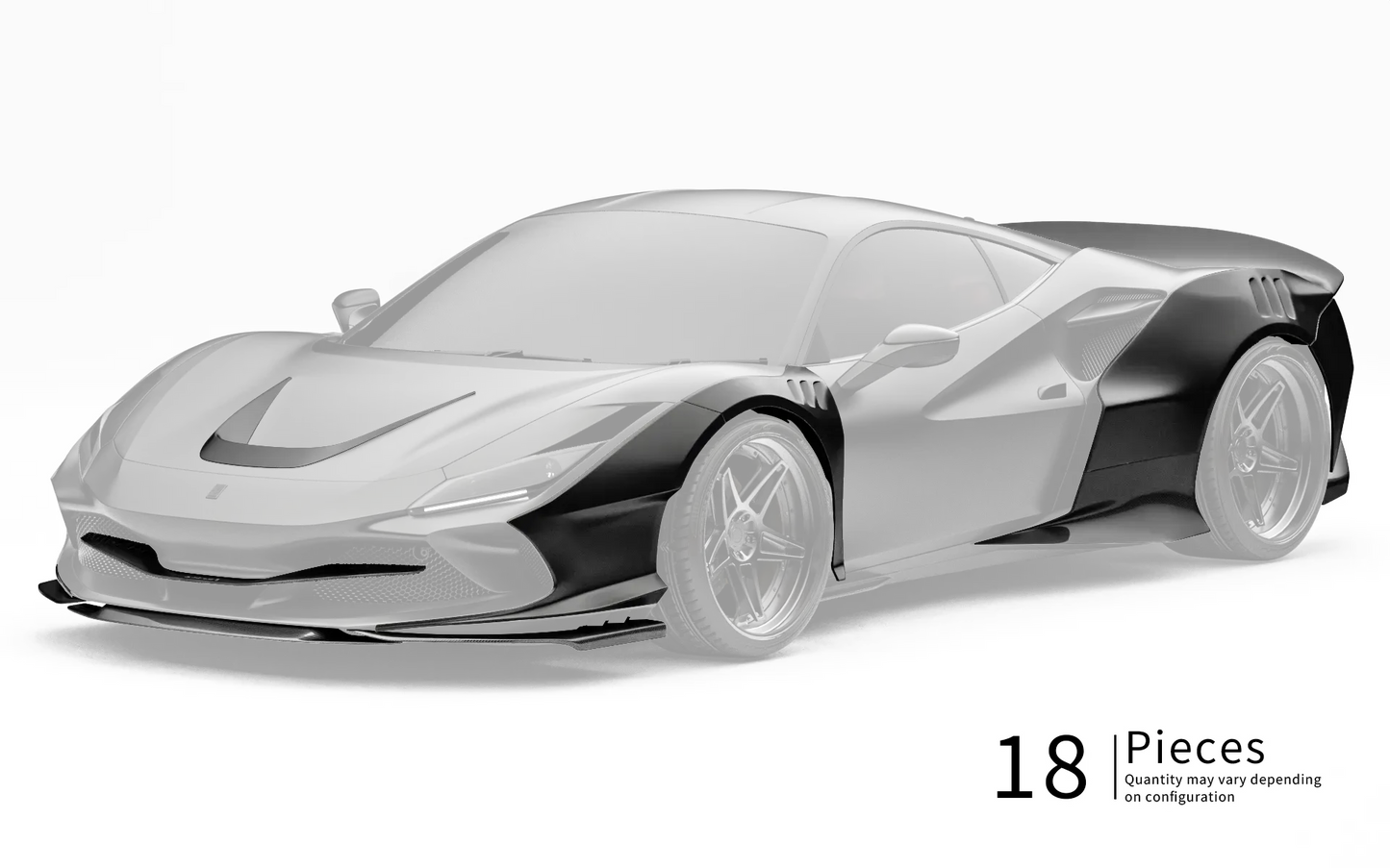 ZACOE Ferrari F8 Tributo widebody carbon fiber kit front three quarter view