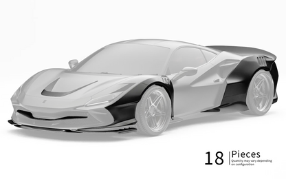 ZACOE Ferrari F8 Tributo widebody carbon fiber kit front three quarter view