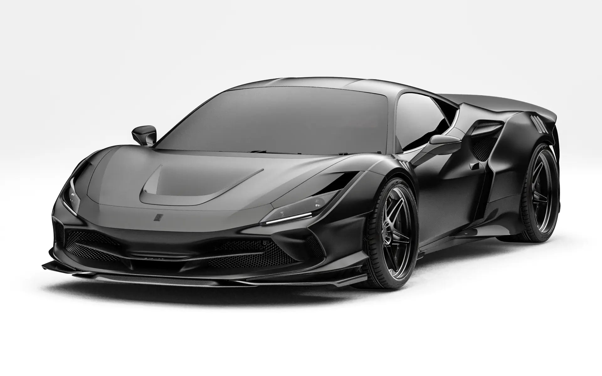 ZACOE Ferrari F8 Tributo widebody carbon fiber kit front three quarter view