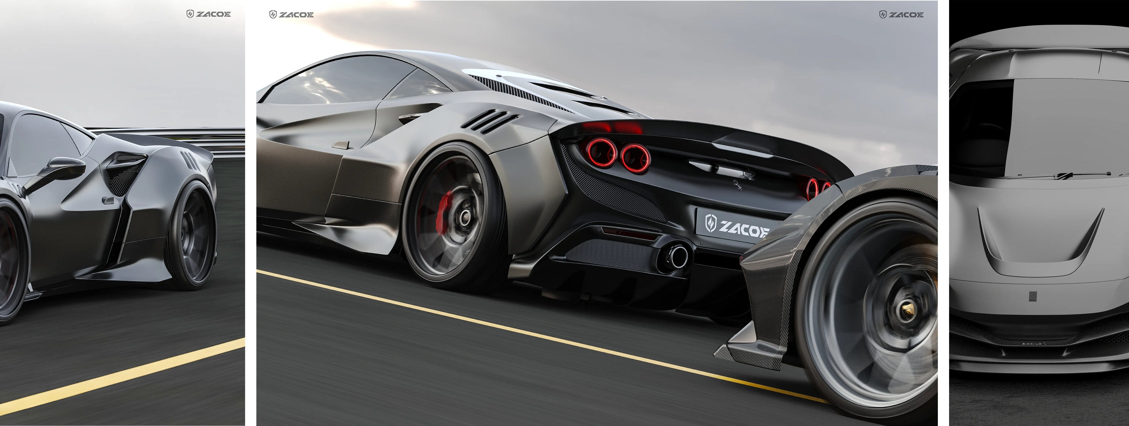 ZACOE Ferrari F8 Tributo widebody carbon fiber kit street scene2