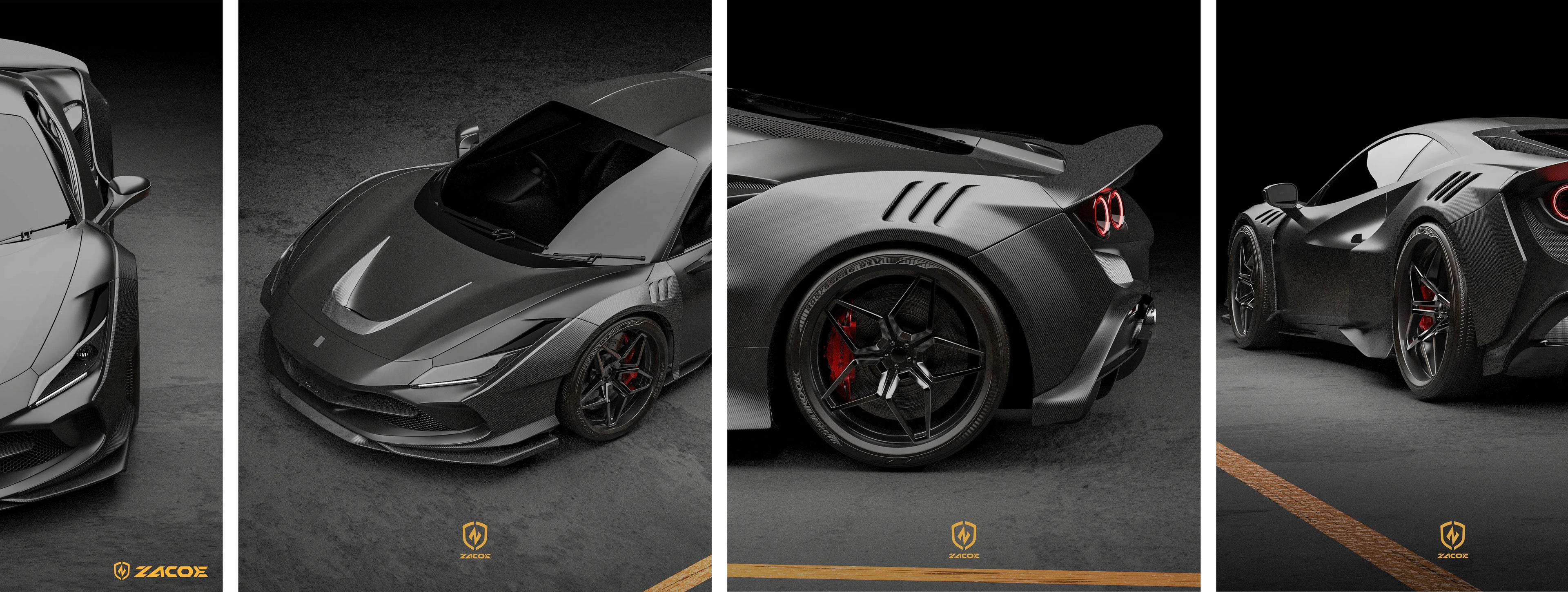 ZACOE Ferrari F8 Tributo widebody carbon fiber kit street scene3