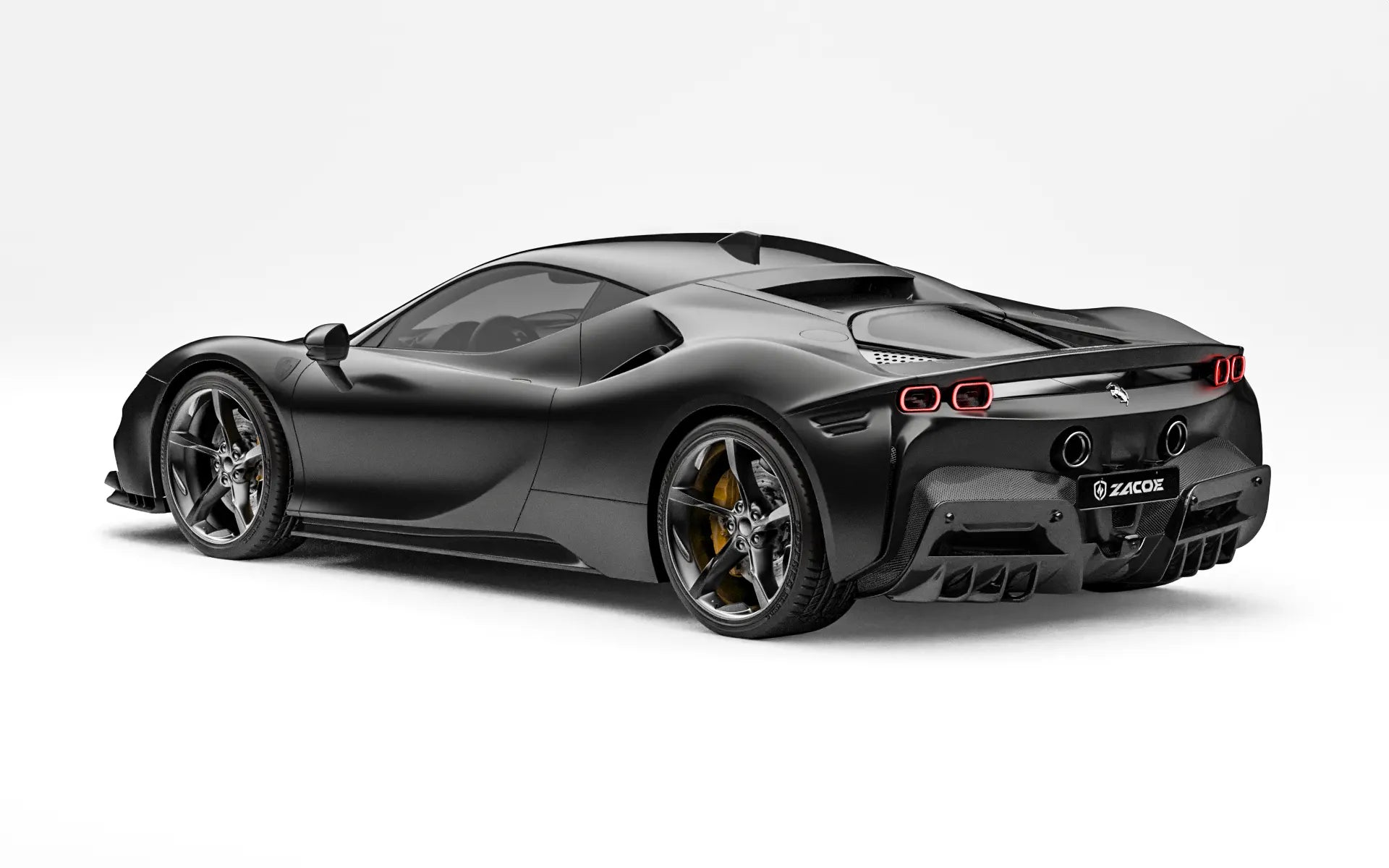 Ferrari SF90 Stradale stock rear three quarter view