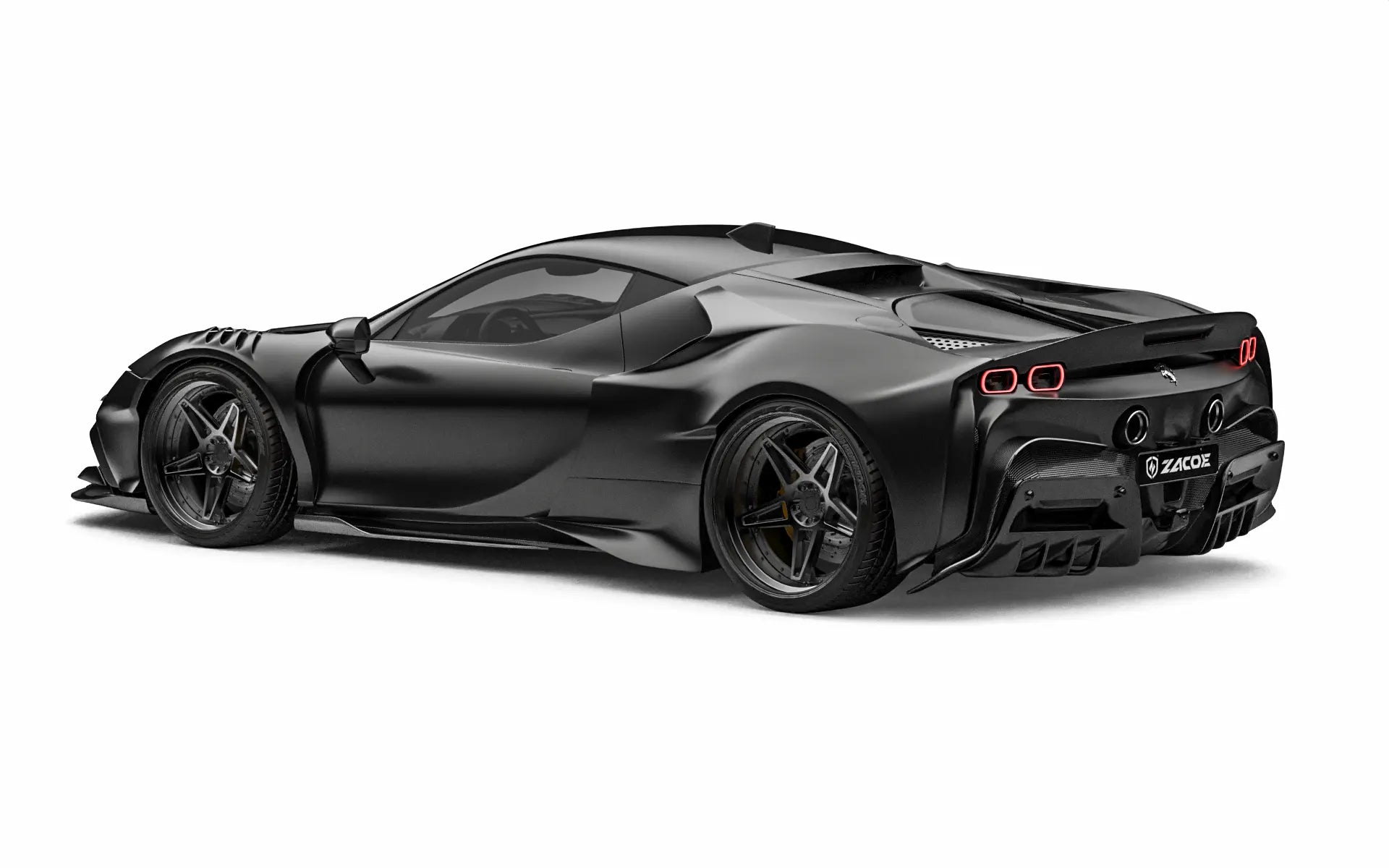 ZACOE Ferrari SF90 Stradale widebody carbon fiber kit rear three quarter view